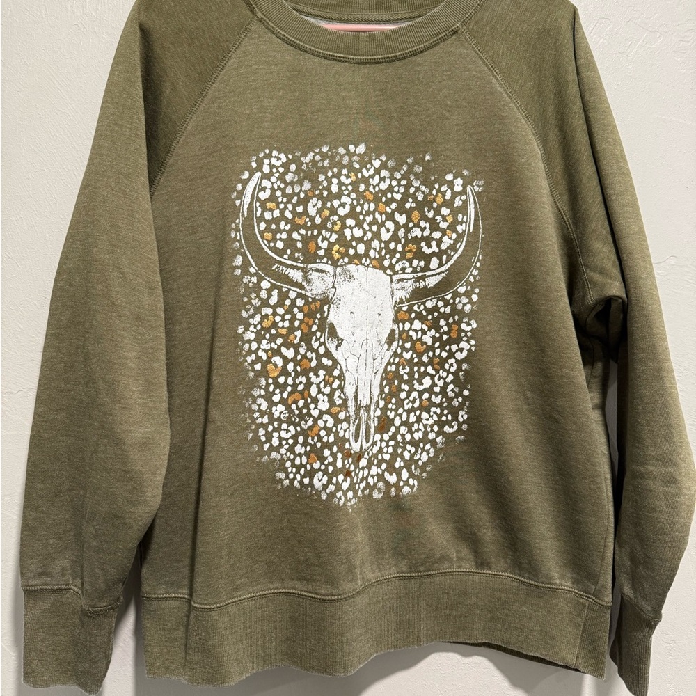Maurices Olive Bull Skull Graphic Sweater